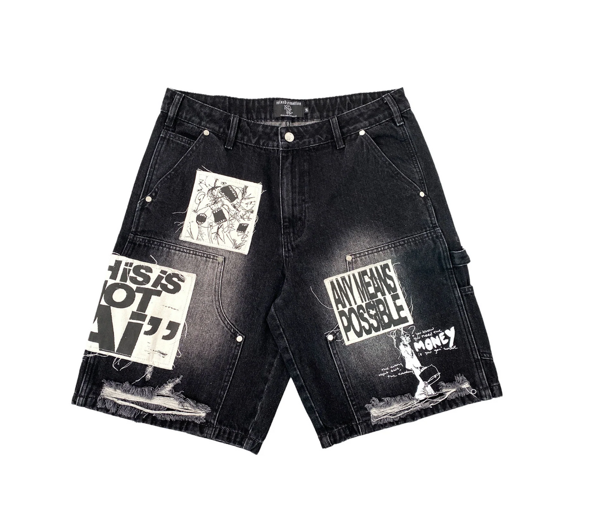 Mixed Emotion Ai Denim Shorts Black